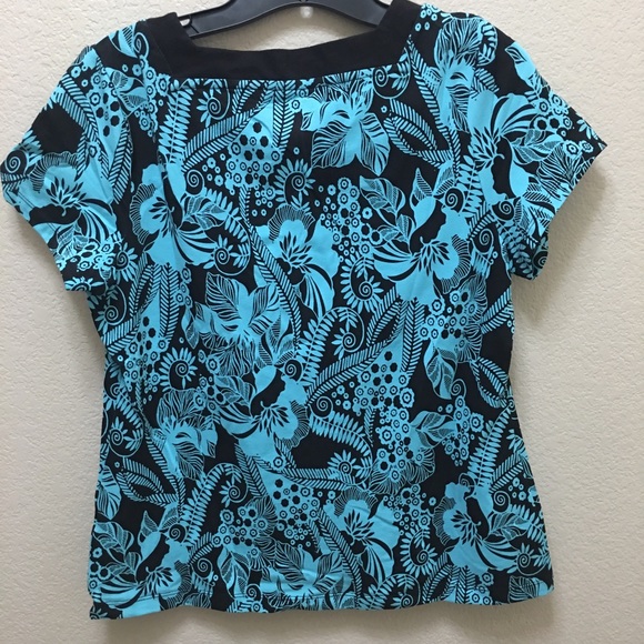 Croft&Barrow Petite Small Blue/Black Stretch Top - Picture 2 of 5